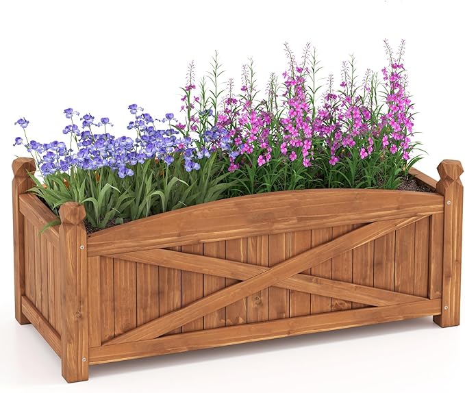 Giantex Wooden Raised Garden Bed w/ 5 Drainage Holes Elevated Rectangular Outdoor Planter Box for Flowers Herbs Vegetables Wood Gardening Container for Patio Garden Yard Balcony 36'' x 16'' x 15''