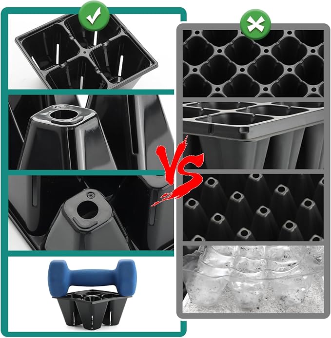 80 Pack Reusable 4-Cell Seed Starter Tray for Seedlings Easy Watering Seed Starting Trays with Drainage Holes for Seed Germination and Plant Start Fits Standard 1020 Trays Black