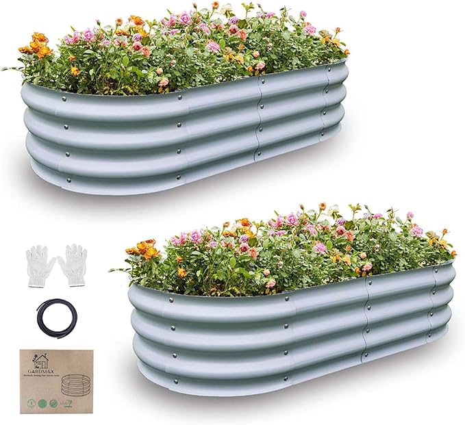 Gardmax 2 Pack Galvanized Raised Garden Bed Lightweight Planter Boxes Outdoor with Easy Assembly Large Garden Bed for Vegetables Fruits Flower Silver