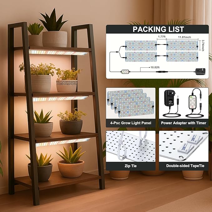 GHodec 40W Panel Grow Lights for Indoor Plants544LEDs Full Spectrum Grow Lights for Under Cabinet Plant Grow Lamp with 4/8/12H Timer5 Dimmable Levels for Plants Growing (4Pack)