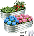 GOOZOO 2PC Galvanized Planter Raised Garden Beds 4x2x1ft Raised Garden Bed Kit for Gardening Outdoor Oval Metal Land Planter Box for Vegetables Fruits Flowers（Silver）