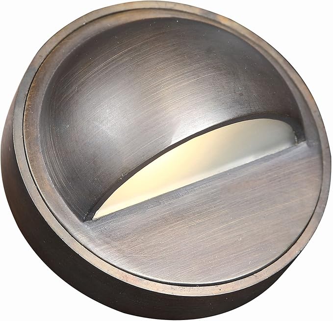 Light to Form® | Luxury Brass Luna II | Low-Voltage Deck &amp Step Light 3W | 12V AC | 2700K Bulb | Frosted Lens | Antique Brass Finish | Outdoor Landscape Sconce | Weather Resistant | Energy Efficie