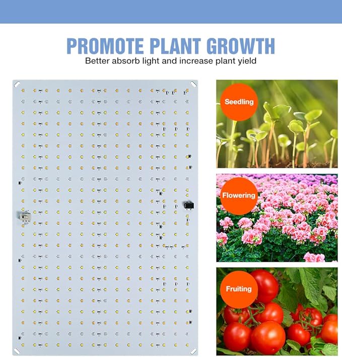 2PCS 1500W LED Plant Growing H2 Lamps with 234 LEDs 2835 Chips High-Efficiency Diodes. Dimmable &amp Silent Full Spectrum with Red Blue UV/IR to Promote Lush Growth Veg&amp Bloom Modes AV 100-277V