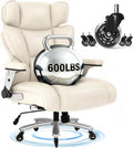 FLEXISPOT 600lbs Big and Tall Office Chair for Heavy People Heavy Duty Computer Desk Chair with Dynamic Lumbar Support 2D Armrest Blade Wheels Chairs for Home Office Gaming Working Leather Beige