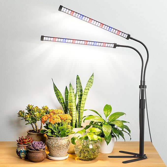 Grow Lights for Indoor Plants 9V 5700K 120LEDs Full Spectrum Plant Lights for Indoor Growing Height Adjustable 9.8-35'' with Stable 360° Flexible Arm Auto 4/8/12H Timer 5 Brightness Levels