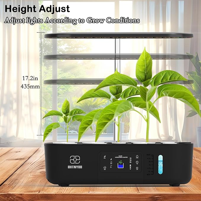Hydroponics Growing System Kit13 Pods Smart Indoor Herbs GardenAdjustable LED Grow Lights with Pump Automatic Timer5L Water Tank for Beginner Gardener(Black)