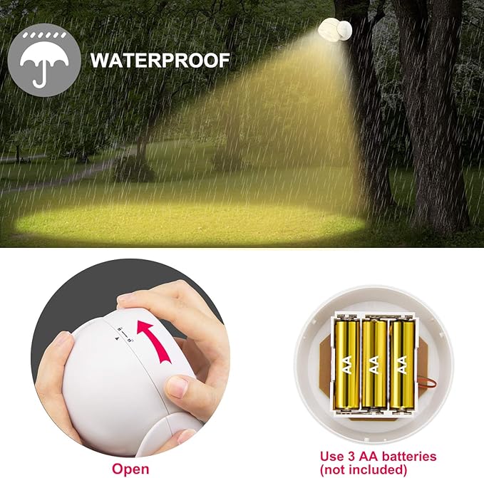 HONWELL Battery Operated Motion Sensor Light Outdoor Wireless Waterproof Spotlight Motion Detector Security Light Light Sensor Auto On Off for Porch Stair Hallway Garage Wall Shed House Door (1Piece)