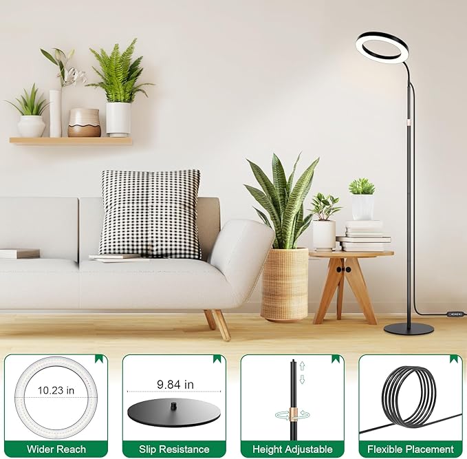 LBW 10.2in Grow Lights for Indoor Plants Full Spectrum with Stand Floor Plant Growing Lamp for Large Plants Auto ON/Off Timer 4/8/12H 4 Dimmable Levels 68in Adjustable Height
