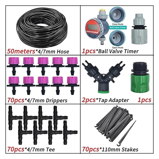 Garden Supplies 5-50M Garden Micro Drip Irrigation Automatic Watering System Kit Timer Controller DIY Mist Spray Cooling for Potted Plants Nozzle(Clear)