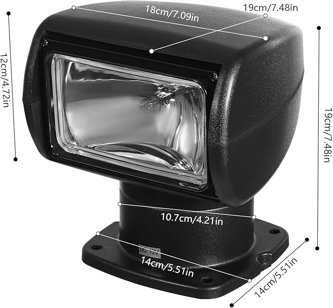 Gdrasuya10 12V 100W Boat Search Light Boat Remote Control Spotlight 360° Rotate Halogen Searchlight Spotlight Searchlight for Yachts Coast Guards