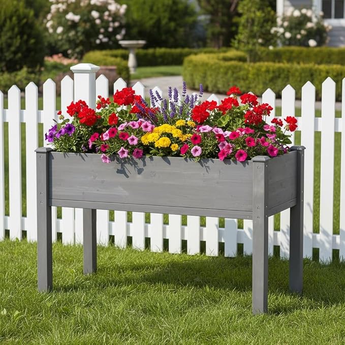 48x24x30 inch Raised Garden Bed with Legs Elevated Wooden Planter Box for Outdoor Plants Flowers Fruits Vegetable Herb Growing