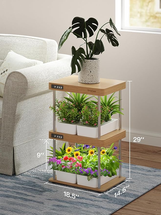 GROWNEER HydroEasy1.0 Hydroponic Growing System 2-Tier Indoor Garden with Full-Spectrum LED Grow Lights 32 Pods Solid Wood Design Independent Water Circulation Ideal for Vegetables Herbs Pine