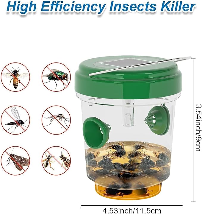 Wasp Traps for Hunting Wasps Bees Hornets Insects Yellow Jacket Traps Wasp Trap Catcher Reusable Solar Powered Hanging for Outdoor 4 Packs
