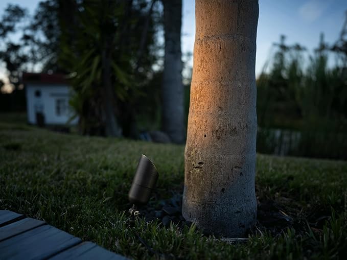 12V LogiSpot Brass Outdoor Spotlight (Bronze) for Low Voltage Landscape Lighting of Yard Lawn Garden Patio Trees &amp House