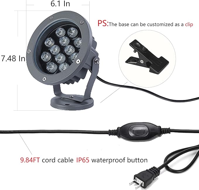 Kiven LED Plug-in Landscape Waterproof Downlight 12W LED Decorative Spotlight Lamp 110V with Plug for Indoor Outdoor Wall LightingIn-Ground Outdoor Landscape Lighting for Patio Pathway Lawn（3200K）