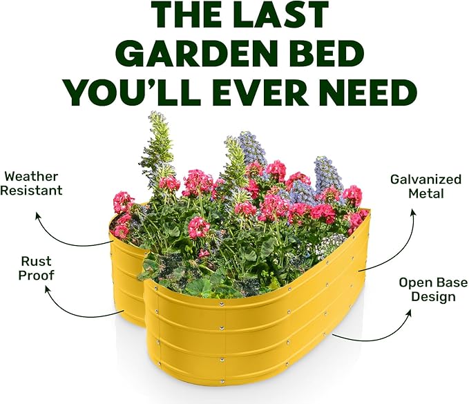Plant &amp Plot Galvanized Raised Garden Beds Outdoor // Planter Raised Beds for Gardening Vegetables Flowers // Large Metal Garden Box (Yellow) // Tool-Free Assembly