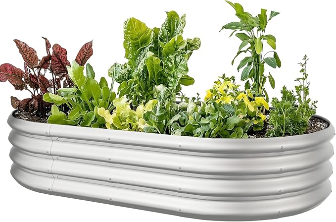 5x3x1ft Oval Galvanized Raised Garden Bed Outdoor 9-in-1 Large Metal Modular Planter Box Raised Beds for GardeningVegetablesFruitsFlowers &amp Herbs (Silver)