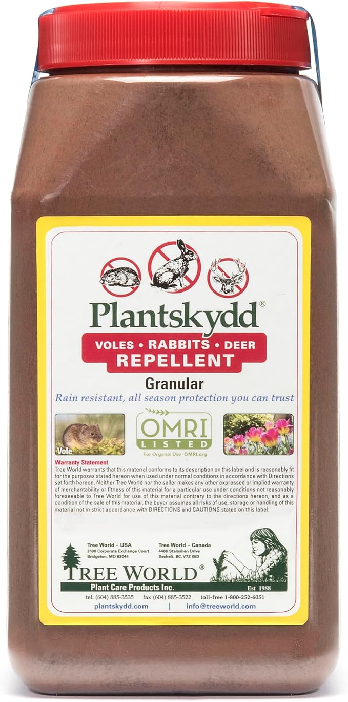 Plantskydd Animal Repellent - Repels Deer Rabbits Elk Moose Hares Voles Squirrels Chipmunks and Other Herbivores 3.5 LB Granular Shaker Jug (PS-VRD-3)