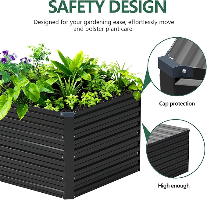 Vengarus 4x2x2FT Galvanized Raised Garden Bed Kit Outdoor Metal Planter Box for Vegetables FruitsHerbs and Succulents - 120 Gallon CapacityBlack