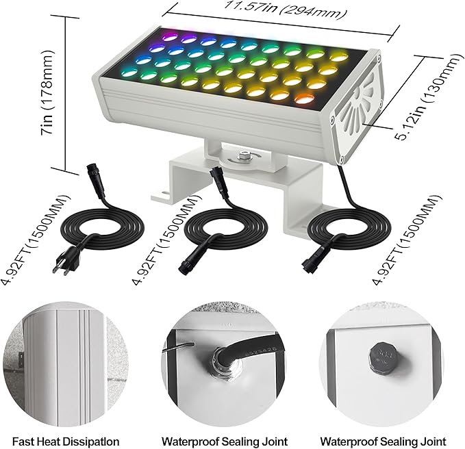Party Lights Outdoor Smart Flood Light 180W RGBCW Color Changing LED 2700–6500K Tunable White WiFi App &amp Voice Control 50 Scenes 1–100% Dimmable IP65 Linkable Wall Washer Lights