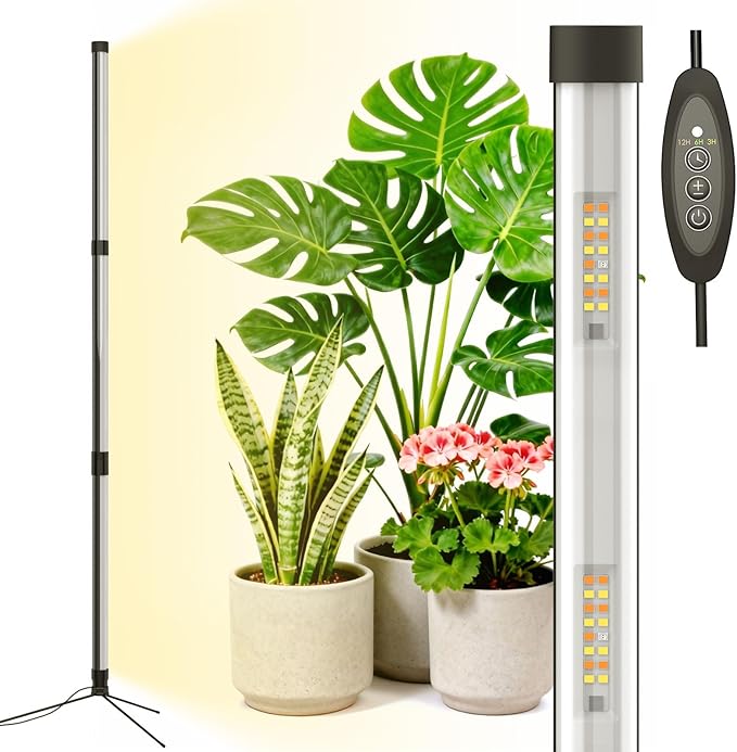 80W LED Grow Light for Indoor Plants 3-Tier Standing Plant Light with 3/9/12H Timer 5 Dimmable Levels Full Spectrum Sunlike Grow Lamp for Seedlings Potted Tall &amp Large Houseplants in Room Ga