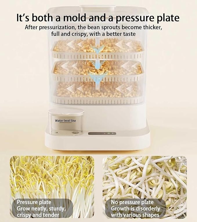 Automatic Smart Bean Sprout Machine 3 Layers Multifunction Bean Sprouts Machine Large Capacity Water-Circulation Sprayes Seed-Sprouter Kit