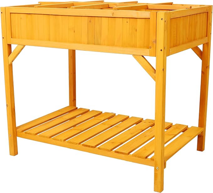 Raised Garden Bed with Legs Wooden Elevated Planter Box with 8 Grids Divider Protective Liner Standing Garden Planter Bed for Vegetables Flowers Herbs on Deck Patio Backyard