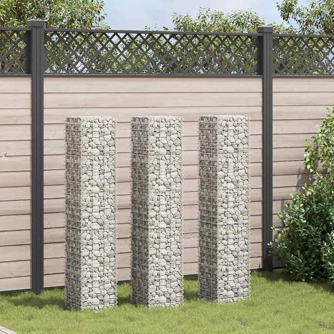 Silver Gabion Raised Bed Set 3-Pack 11.8 x 11.8 x 59.1 in Extra-Tall Metal Planter Boxes Outdoor Flower &amp Vegetable Garden Bed Industrial Design for Patio Balcony Garden