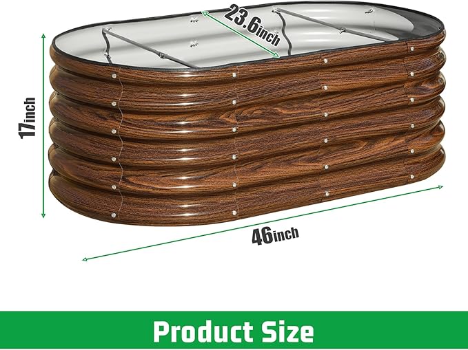 SnugNiture 3 Pcs 4x2x1.5ft Raised Garden Bed Outdoor 17 Tall Galvanized Metal Planter Box Oval Raised Garden Bed Kit for Planting Vegetables Plants Fruits Brown