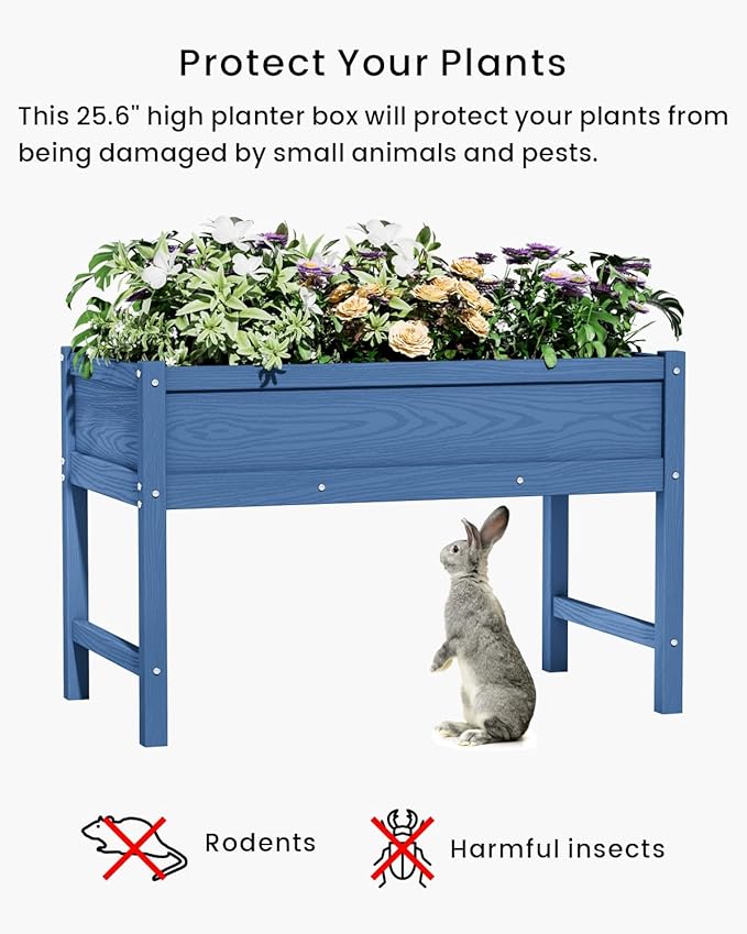 HDPE Raised Garden Bed with Legs Outdoor All-Weather Elevated Planter Box Raised Beds for Seeds Herb Flower Vegetable (Navy Blue)