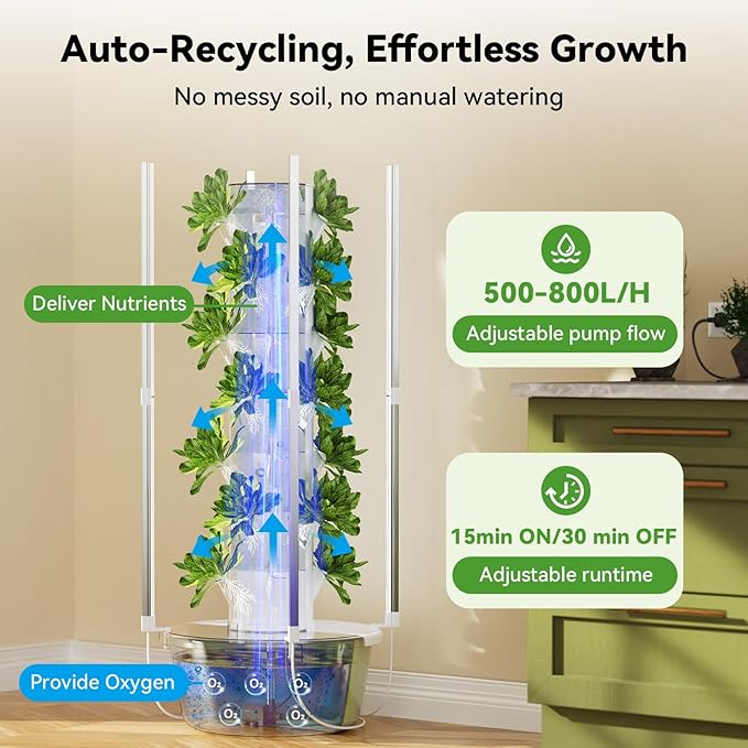BAOSHISHAN Hydroponics Growing Tower 7-Layer 28pod Hydroponic Tower with Foldable LED Light Space-Saving Indoor Vertical Hydroponics Growing System for Vegetable Herb Fruit
