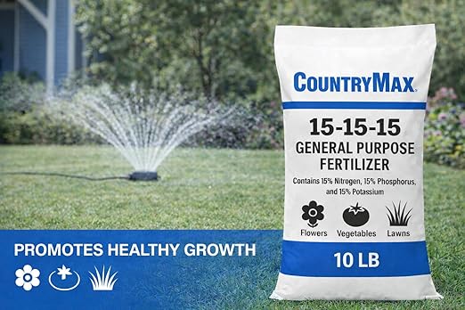 CountryMax 15-15-15 All Purpose Fertilizer 10 lb Bag Balanced Nutrition for Flowers &amp Vegetable Beds Raised Gardens Lawns &amp Grass Supports Soil Health and Consistent Growth