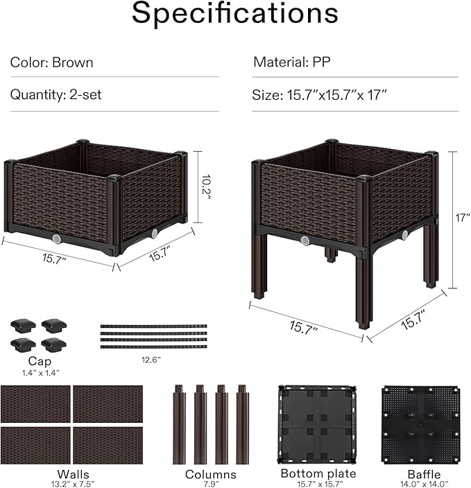 Elevated Planters Raised Garden Beds Plastic Vegetables Plant Raised Bed Kits Herbs Flowers Growing Box with Legs &amp Drainage Holes for Garden Patio Balcony Restaurant Brown