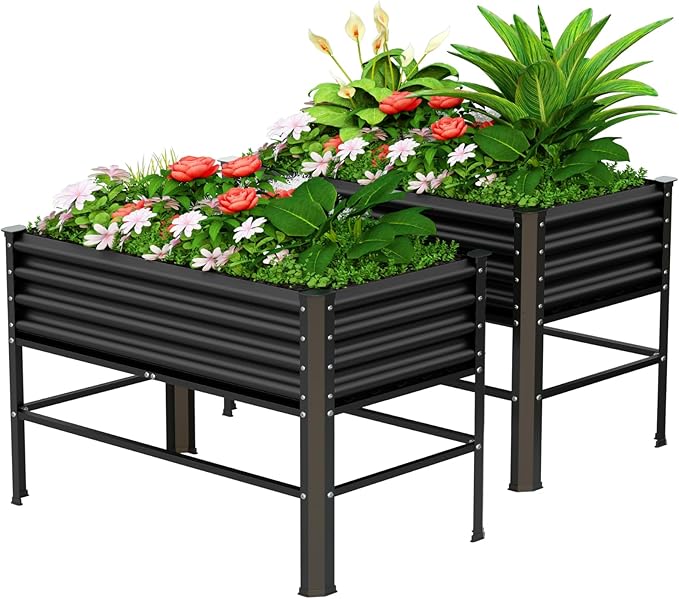 Doniks 2PCS Raised Garden Bed with Legs 48×24×32in Large Outdoor Metal Galvanized Garden Planting Box600lb Capacity for Vegetables Lawn Green Flowers Fruits Terrace