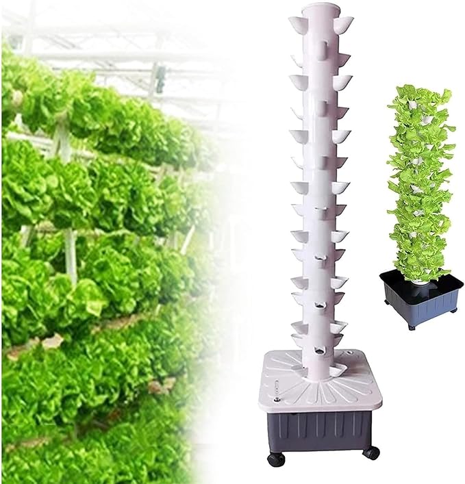 Hydroponic Tower Growing System 14 Layer 70 Pods Hydroponic Grow Tower Kit with Water Pump and Movable Water Tank for Vegetable Strawberries Lettuce