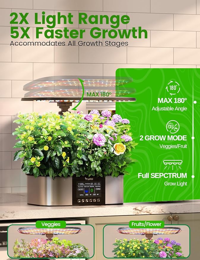 LetPot LPH-Max Hydroponics Growing System Kit 21 Pods APP &amp WiFi Automatic Controlled Smart Indoor Garden with 36W LED Grow Light Auto Drip Irrigation Kits Self-Managed Nurturing &amp Watering
