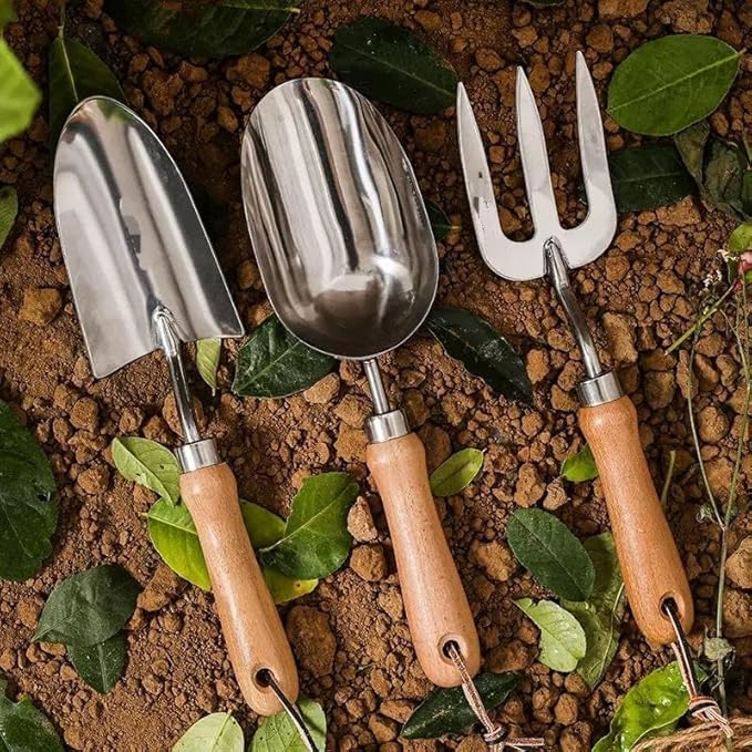 Garden Tool Set Stainless Steel Hand Trowel Scoop Fork - Durable Wood Handle Gardening Tools for Planting &amp Potting - Essential Indoor Outdoor Garden kit for Home Gardener (Style A)