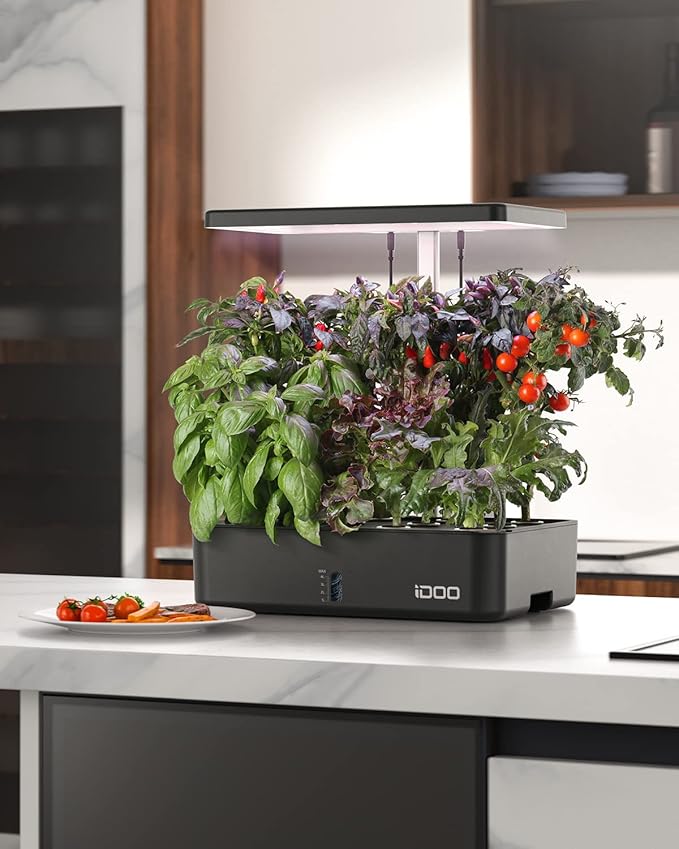 iDOO Hydroponics Growing System Kit 12Pods Christmas Gifts for Women Mom Herb Garden Indoor with LED Grow Light for Home Built-in Fan Auto-Timer Adjustable Height Up to 11.3 12Pods WiFi-Black