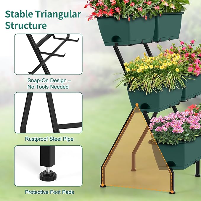 2 Column Vertical Raised Garden Beds 6 Planter Boxes Standing Garden Bed Outdoor/Indoor Herb Garden Tiered Planter with Drainage Holes &amp Removable Trays for Flowers/Vegetables/Plants (Green)