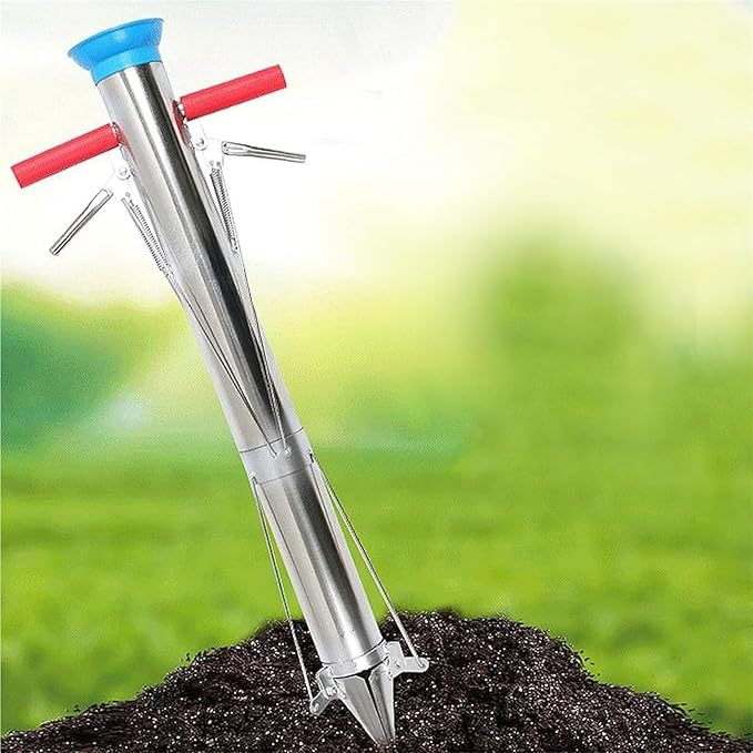 Long Handle Vegetable Planter Multi-Functional Vegetable Seedling Tool Vegetable Seedling Transplanter for Vegetable Field Plastic Film Field Seedling Tray for GardenYard(Double Handle)