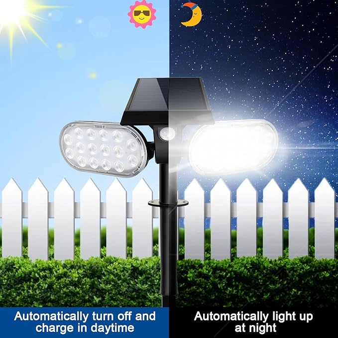 EMANER Motion Solar Lights Outdoor Solar Floodlight Stay On or Motion Sensor Mode Dusk to Dawn Security Light Landscape Spotlights for Garage Fence Driveway Solar Powered 2-Pack