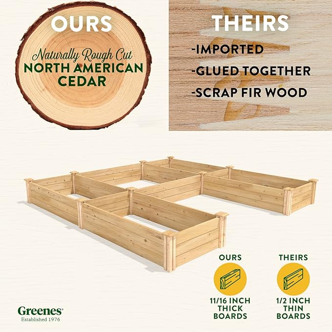 Greenes Fence Premium Cedar Raised Garden Bed 8' x 8' x 10.5 (3/4 Thick) U-Shaped Bed - Made in USA with North American Cedar