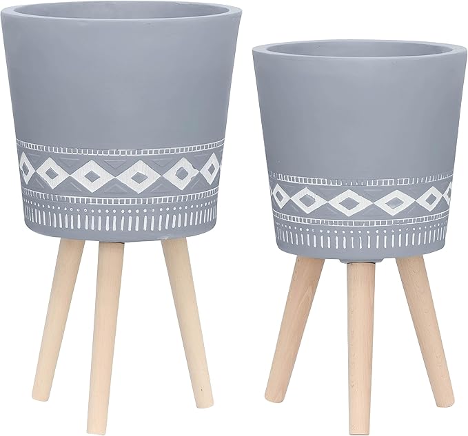 S2 1012 Diamond Planter W Wood Legs Gray (KD)