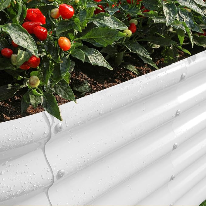 Land Guard 18“ Tall 4×2ft Galvanized Raised Garden Bed Kit Galvanized Planter Garden Boxes Outdoor Oval Large Metal Raised Garden Bed for Vegetables……… (Pearl White 4×2×1.5ft)