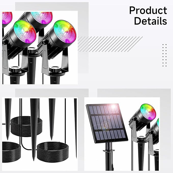 Outdoor Solar RGB Led Pathway Lights Color Changing Landscape Spotlights Weatherproof Garden Lights Energy-Efficient Easy to Install