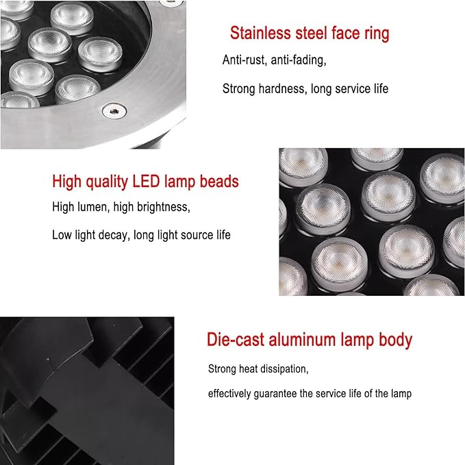 Outdoor Landscape Lights - LED Buried Lights AC 220V Round Ground Illumination Path Light IP67 Waterproof Embedded Ground Spotlight Floor Lamp Lawn/Terrace/Garden Easy to Install(RGB6W)