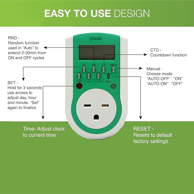 Grow1 240V Outlet Digital Timer Single Outlet 15A Compatible with 220V 230V &amp 240V Outlets Great for Grow Lights Reptile Enclosures &amp Aquarium Timer