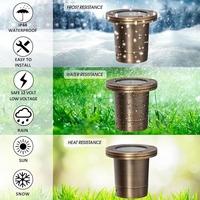 LED Spot Lights Outdoor Landscape Lighting Well Lights 177 - Solid Brass In Ground Light with 7W LED Bulb Security Landscape for Long Lasting Home Garden Low Voltage Light