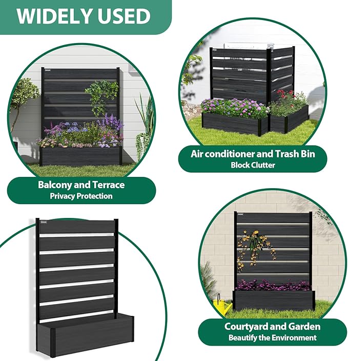 Vertical Screen Planter Bed - Raised Garden Box with Trellis for Climbing Plants Durable Privacy Fence Planter for Outdoor Patio Deck Aluminum Frame Black