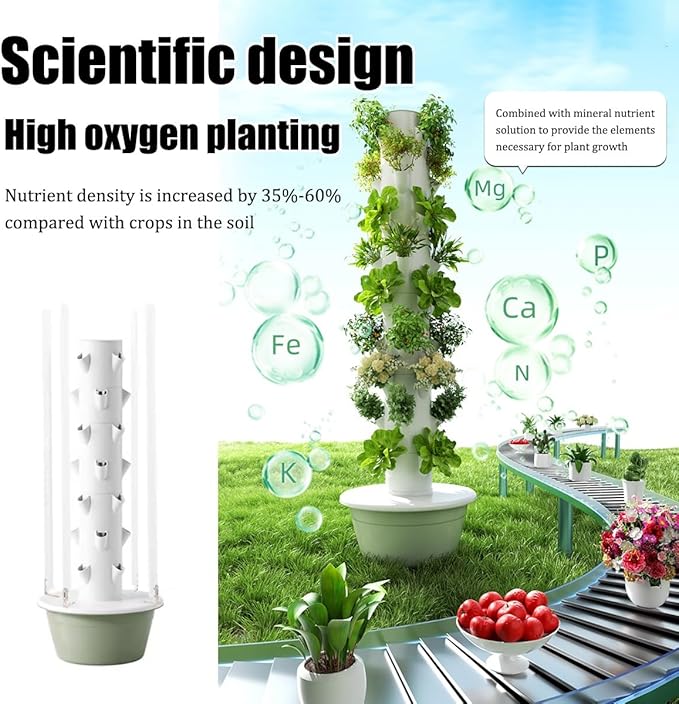 Hydroponics Tower with LED Grow Light - Vertical Hydroponic Garden with Pump for Growing Herbs Fruits and Vegetables Indoor Hydroponic System Space-Saving Design